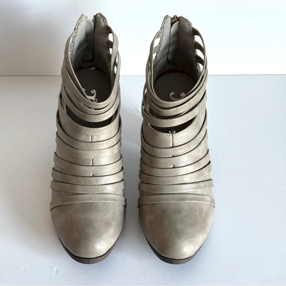JC Grey Women's Strappy Heeled Ankle Boots Block Heel - Taupe Size 10 - Picture 6 of 13